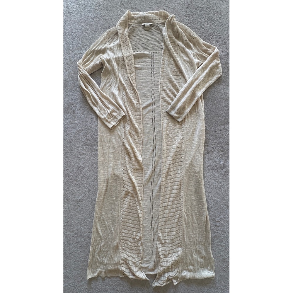 Lucky Brand Womens Cream Open Knit Longline Duster Cardigan Sweater Small
